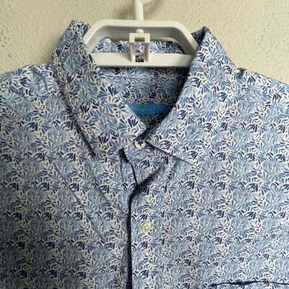 J.‎ McLaughlin Men's size L Blue White Floral Petals Long Sleeve Button Up Shirt - Picture 2 of 8